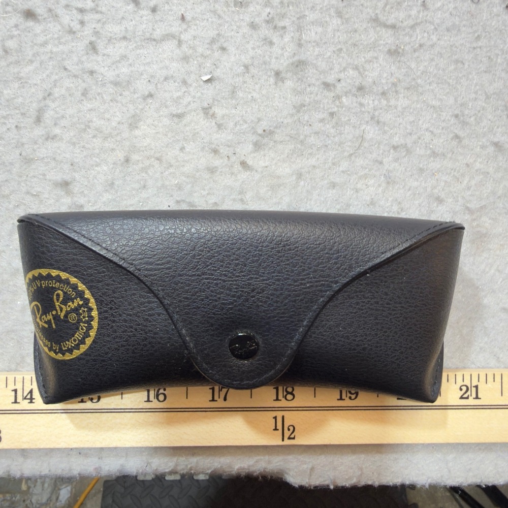 Ray Ban Luxottica Snap button Sunglasses Carry Case Genuine Soft Leather Black